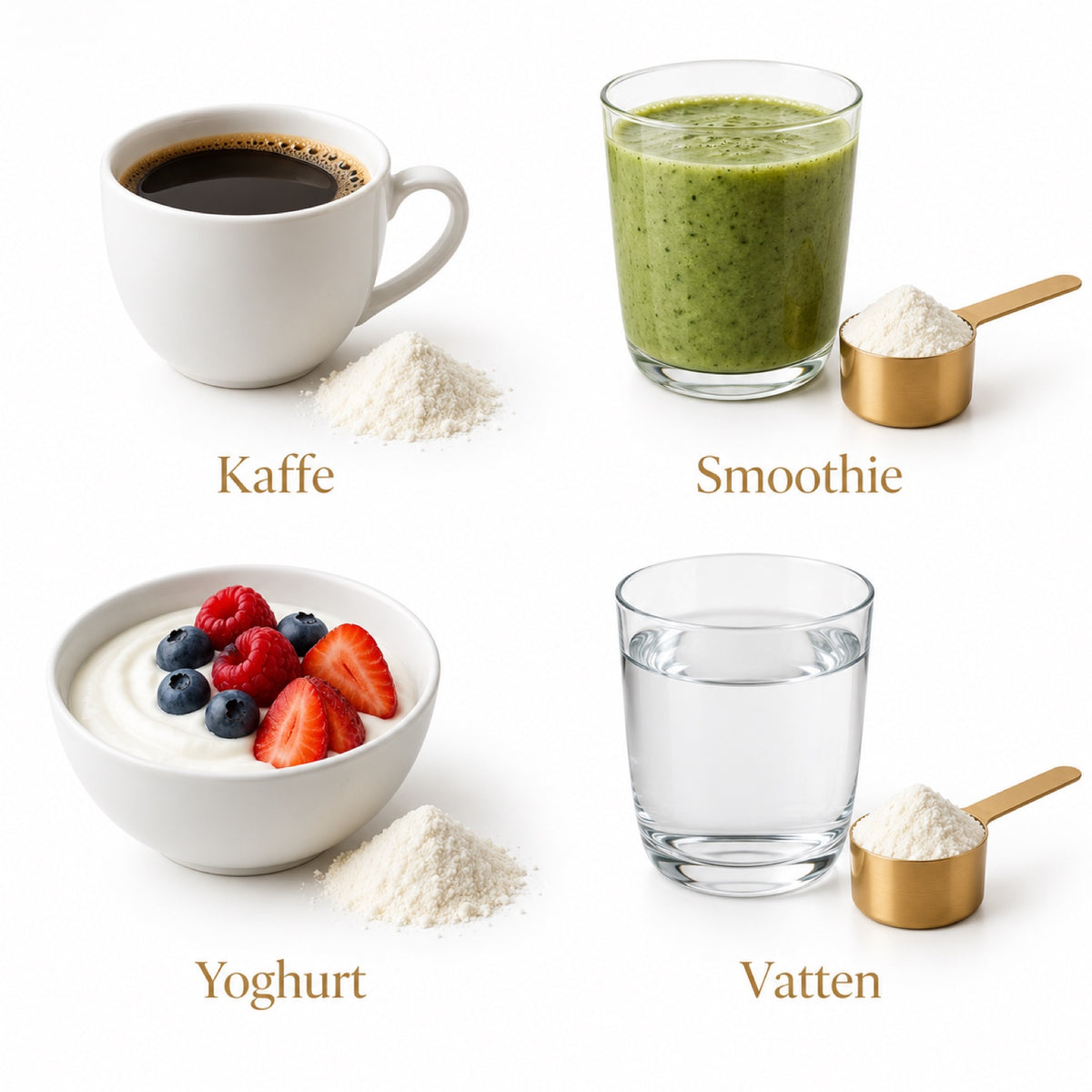 I kaffe, smoothie, yoghurt eller vatten